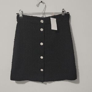 Elegant Black Skirt with Pearl Buttons